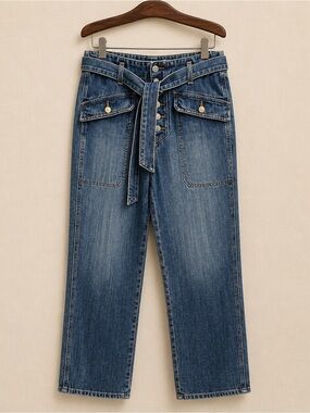 NWT Veronica Beard Rinley Straight Leg Belted Jeans 29 High Rise